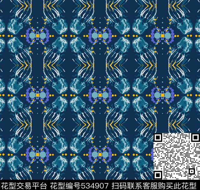 线条几何花卉花纹传统印花花型下载（图片编号: 534907） - 瓦栏（Walan）