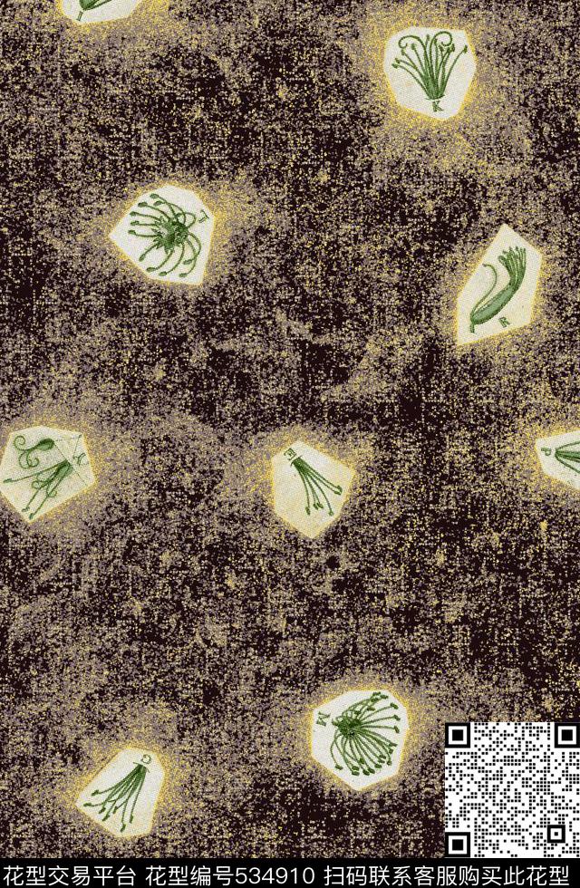 线条几何花卉花纹传统印花花型下载（图片编号: 534910） - 瓦栏（Walan）