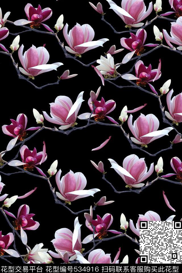 花枝条真花数码印花花型下载（图片编号: 534916） - 瓦栏（Walan）