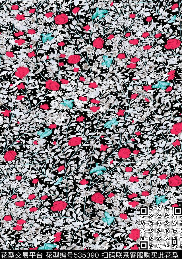 线条几何花卉花纹传统印花花型下载（图片编号: 535390） - 瓦栏（Walan）