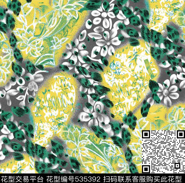 线条几何花卉花纹传统印花花型下载（图片编号: 535392） - 瓦栏（Walan）