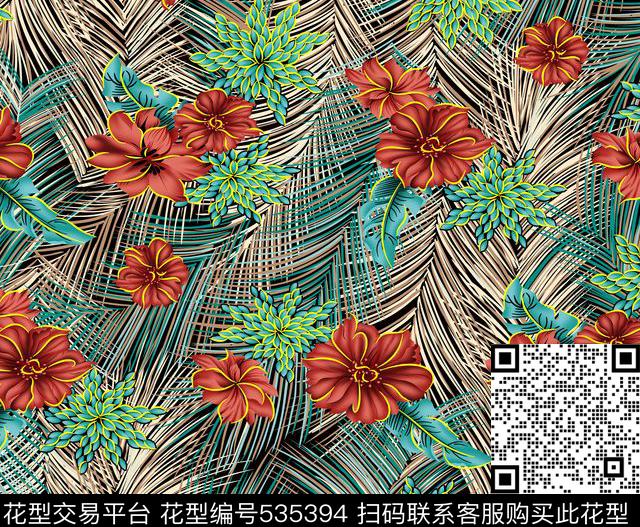 线条几何花卉花纹传统印花花型下载（图片编号: 535394） - 瓦栏（Walan）