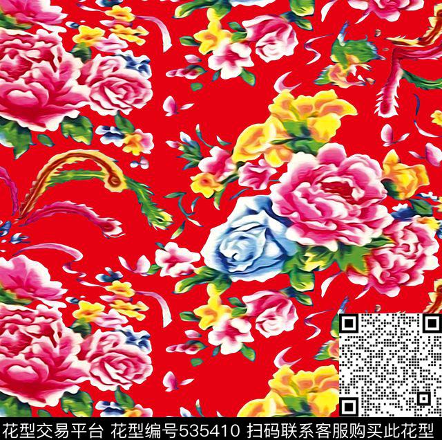 复古花卉中国风数码印花花型下载（图片编号: 535410） - 瓦栏（Walan）