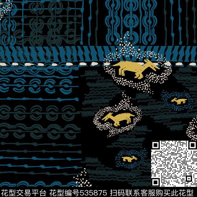 线条几何花卉花纹传统印花花型下载（图片编号: 535875） - 瓦栏（Walan）