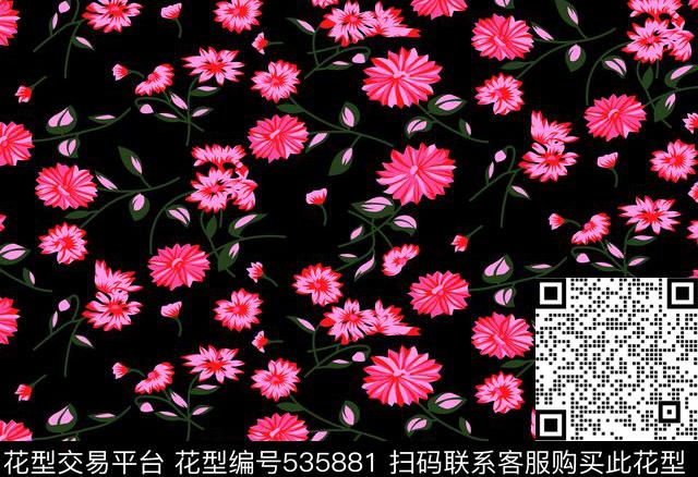 线条几何花卉花纹传统印花花型下载（图片编号: 535881） - 瓦栏（Walan）