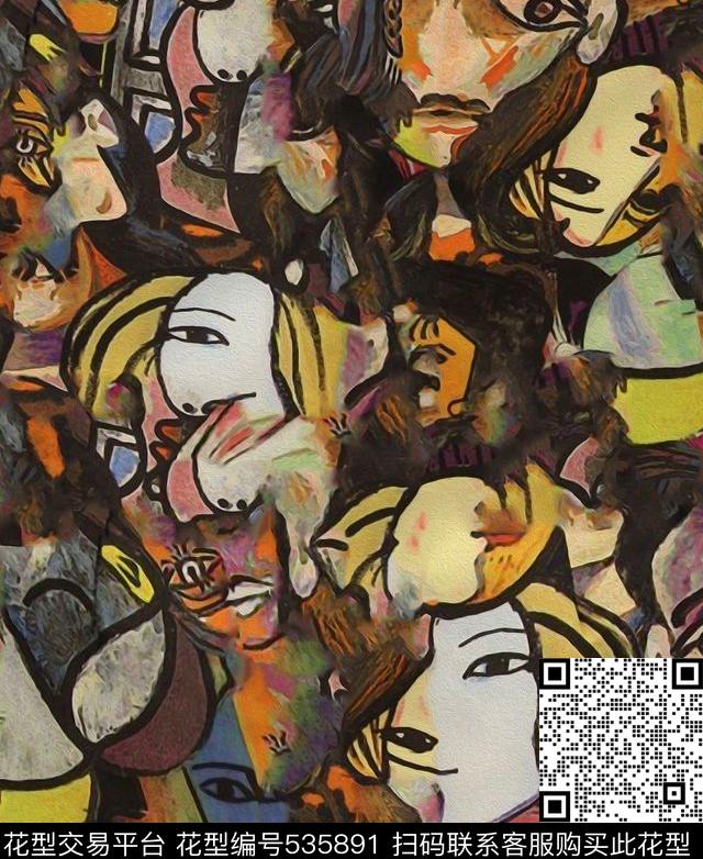 爆款人头油画数码印花花型下载（图片编号: 535891） - 瓦栏（Walan）