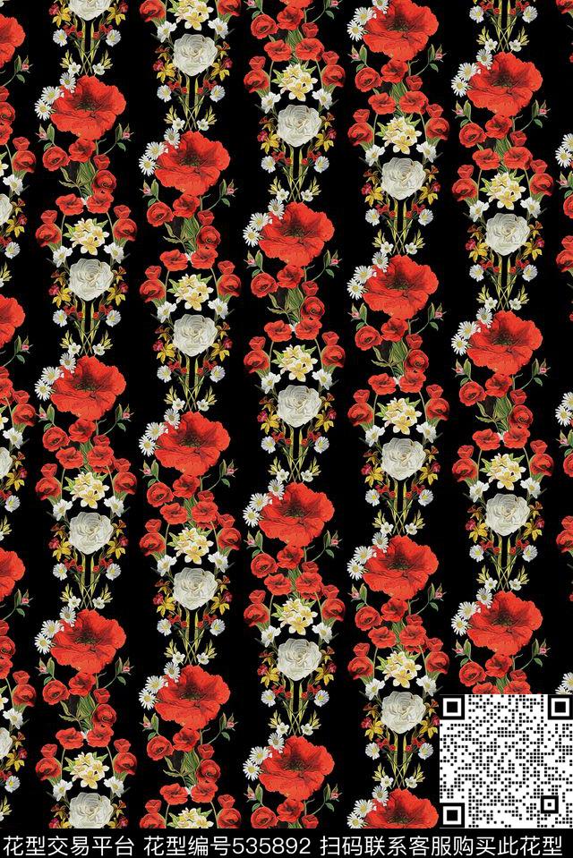 时尚罂粟红色数码印花花型下载（图片编号: 535892） - 瓦栏（Walan）