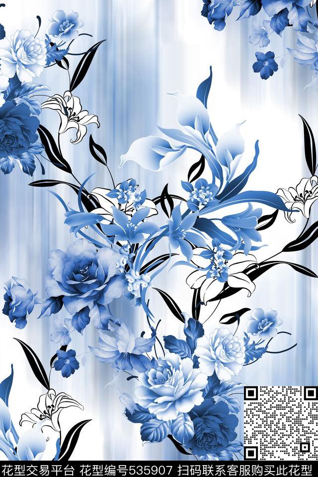 花卉流光传统印花传统印花花型下载（图片编号: 535907） - 瓦栏（Walan）