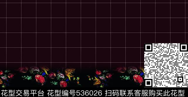 格子花卉定位印花田园风 - 536026 - 田园风 花卉 数码定位 - 数码印花花型 － 女装花型设计 － 瓦栏