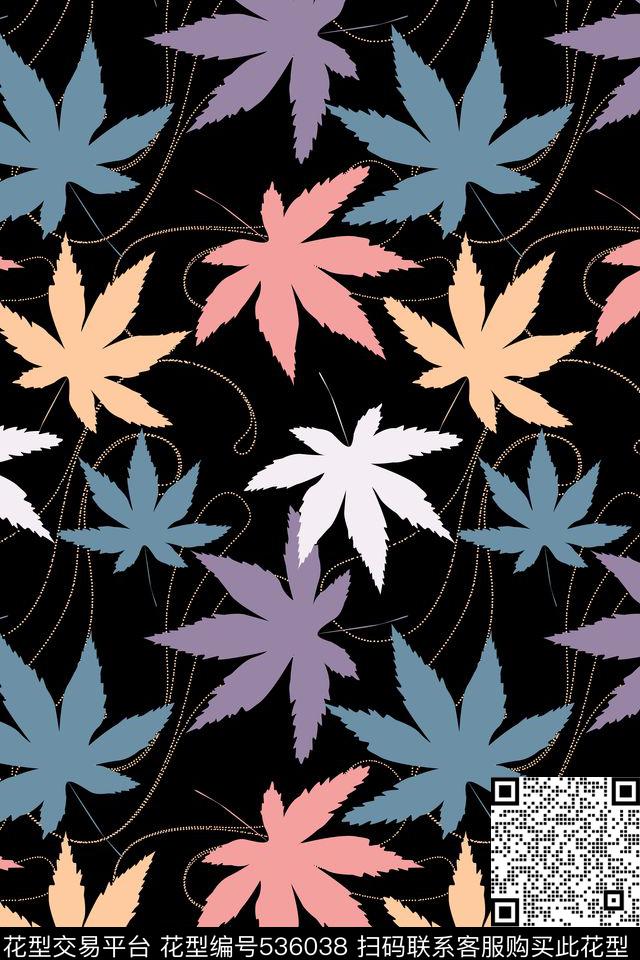 创意枫叶怀旧传统印花花型下载（图片编号: 536038） - 瓦栏（Walan）