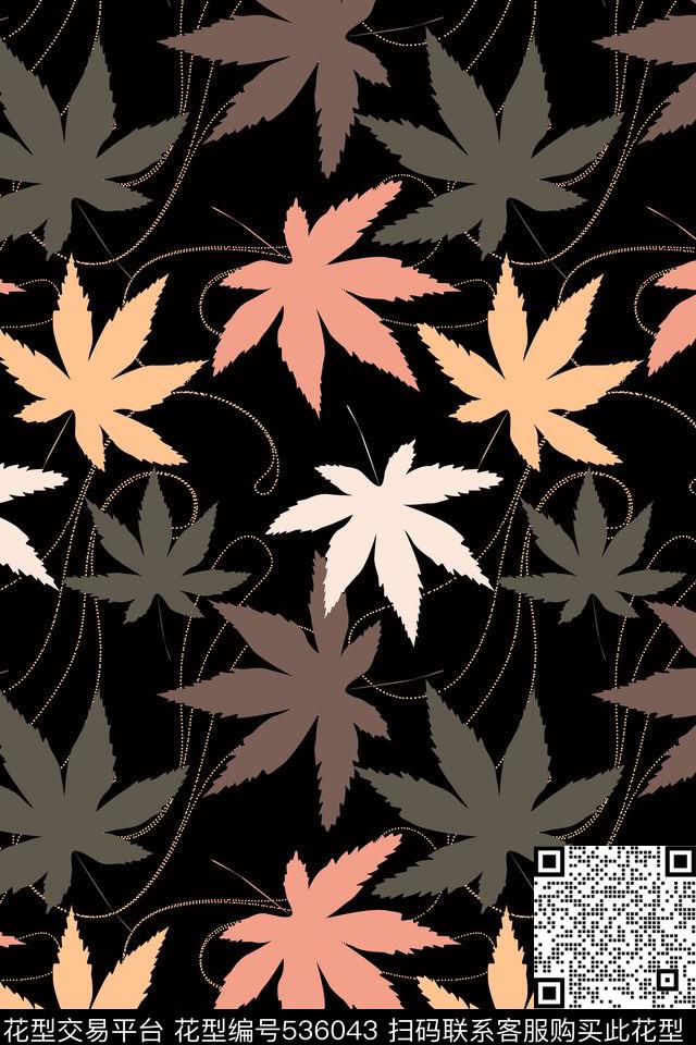 创意枫叶怀旧传统印花花型下载（图片编号: 536043） - 瓦栏（Walan）