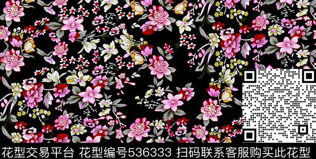 花卉小碎花花纹传统印花花型下载（图片编号: 536333） - 瓦栏（Walan）