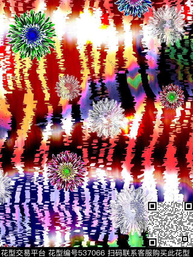 斑马纹雏菊菊花数码印花花型下载（图片编号: 537066） - 瓦栏（Walan）