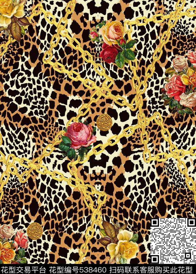 复古花卉金属链条数码印花花型下载（图片编号: 538460） - 瓦栏（Walan）
