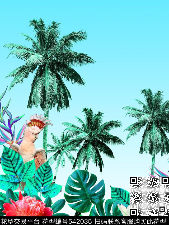 定位花卉热带植物数码印花花型下载（图片编号: 542035） - 瓦栏（Walan）