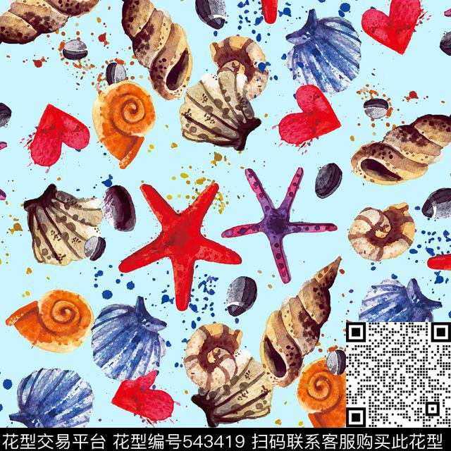 动物规则海贝数码印花花型下载（图片编号: 543419） - 瓦栏（Walan）