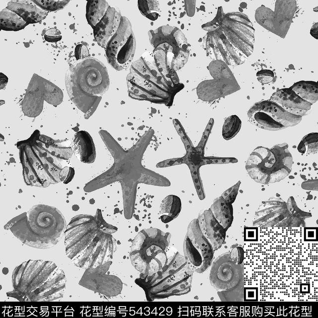 抽象海贝黑灰男装数码印花花型下载（图片编号: 543429） - 瓦栏（Walan）