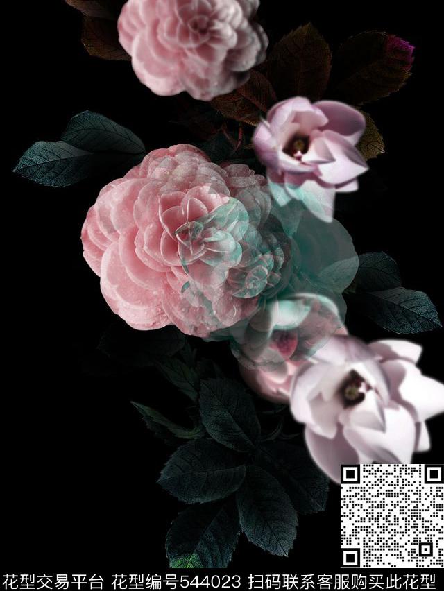 定位花卉立体数码印花花型下载（图片编号: 544023） - 瓦栏（Walan）