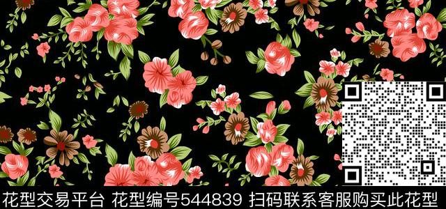花卉小碎花花纹传统印花花型下载（图片编号: 544839） - 瓦栏（Walan）