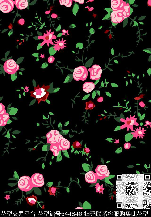 花卉小碎花花纹传统印花花型下载（图片编号: 544846） - 瓦栏（Walan）
