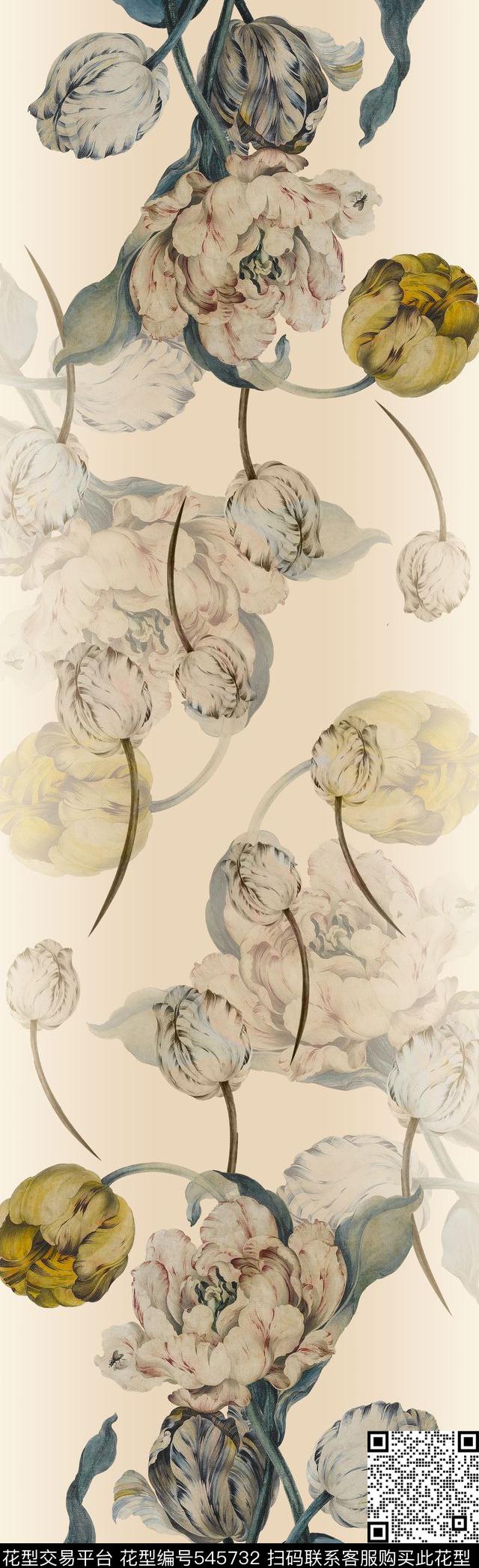 手绘油画百合数码印花花型下载（图片编号: 545732） - 瓦栏（Walan）
