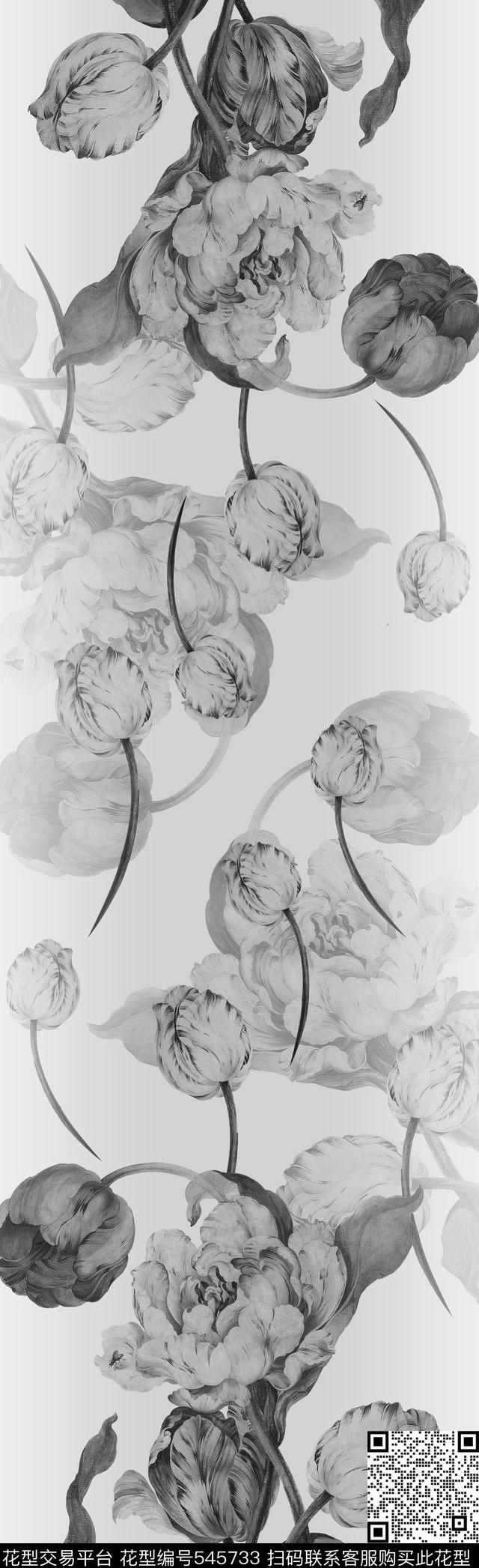 手绘油画百合数码印花花型下载（图片编号: 545733） - 瓦栏（Walan）