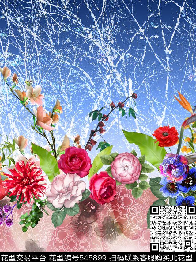 花卉纹理定位数码印花花型下载（图片编号: 545899） - 瓦栏（Walan）
