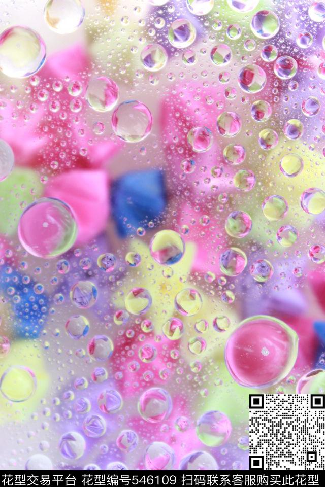 清新水滴五彩背景数码印花花型下载（图片编号: 546109） - 瓦栏（Walan）