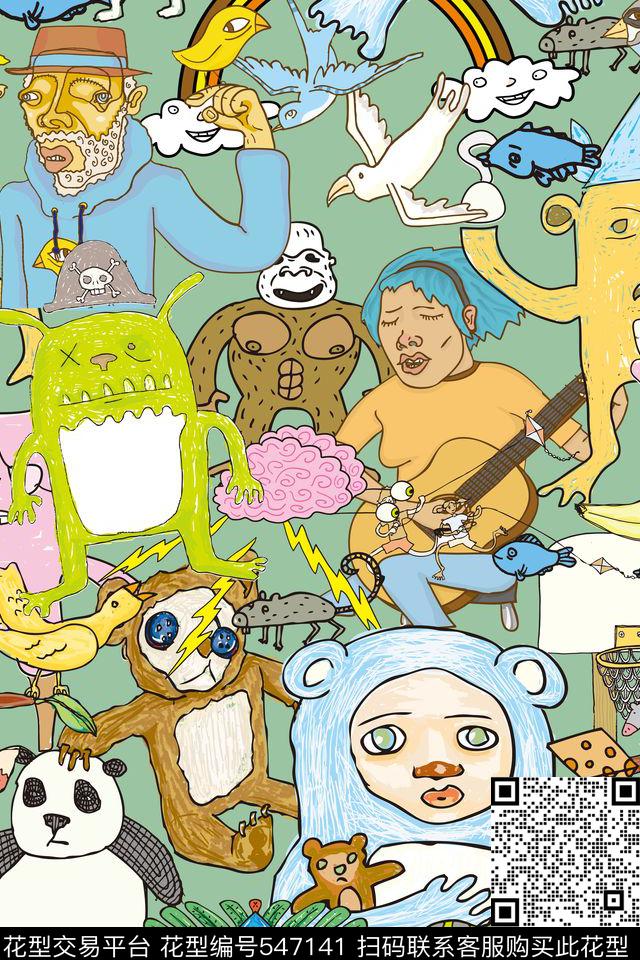 抽象卡通抽象漫画嘻哈涂鸦男士卫衣夏季T恤传统印花花型下载（图片编号: 547141） - 瓦栏（Walan）