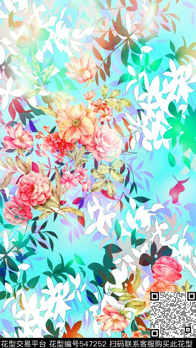 春夏光影花卉数码印花花型下载（图片编号: 547252） - 瓦栏（Walan）