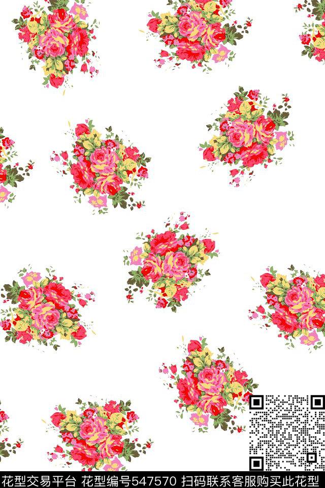 时尚小碎花 - 547570 - 时尚 碎花 红色 - 传统印花花型 － 女装花型设计 － 瓦栏