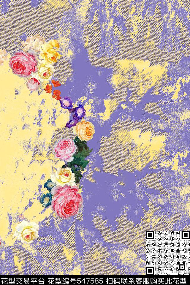 时尚大牌抽象花卉 - 547585 - 抽象 时尚 大牌 - 传统印花花型 － 女装花型设计 － 瓦栏