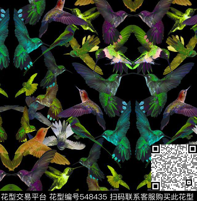 时尚复古百鸟集数码印花花型下载（图片编号: 548435） - 瓦栏（Walan）