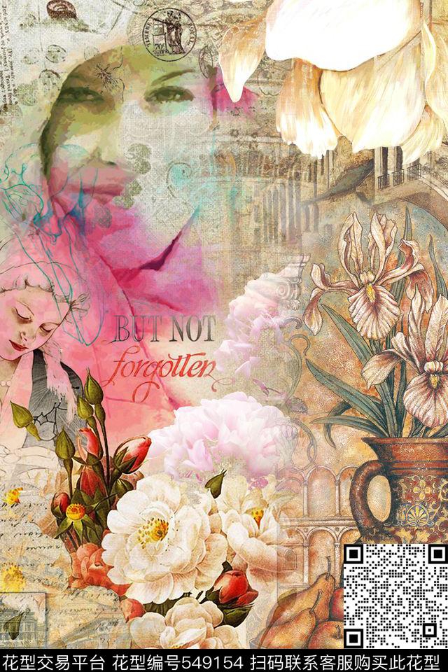 欧美复古欧美复古海报油画人物抽象人物花卉抽象色块肌理大牌女装定位图案男士T恤定位数码印花花型下载（图片编号: 549154） - 瓦栏（Walan）