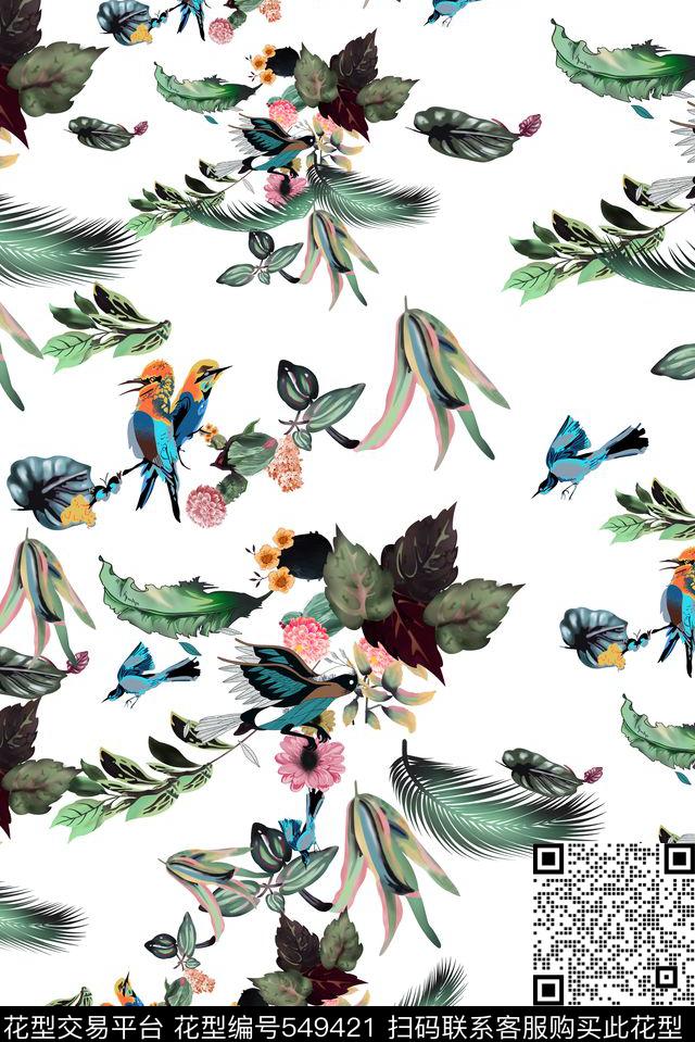 时尚热带植物数码印花花型下载（图片编号: 549421） - 瓦栏（Walan）