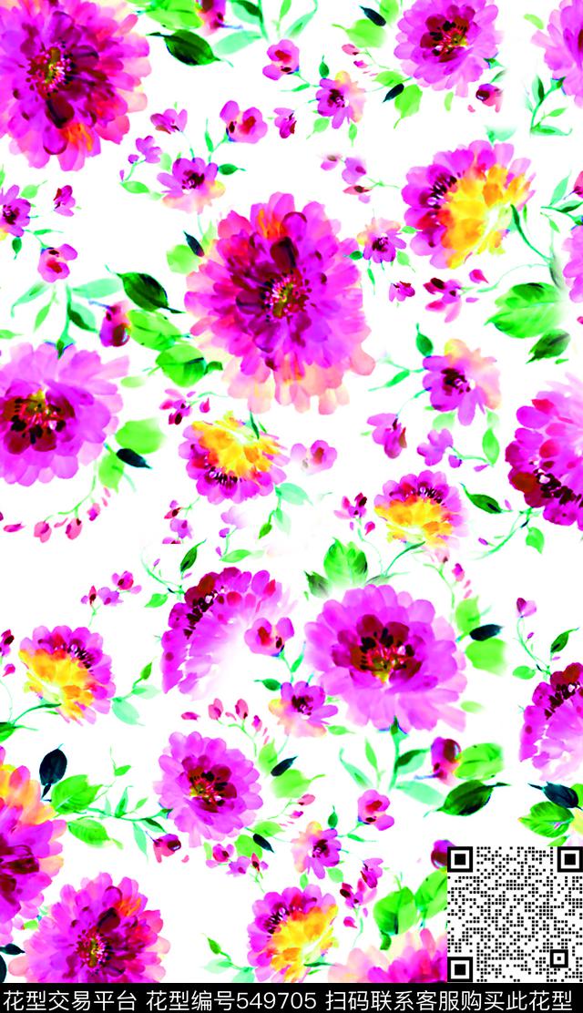 手绘中国风 - 549705 - 中国风 手绘 花卉 - 数码印花花型 － 女装花型设计 － 瓦栏