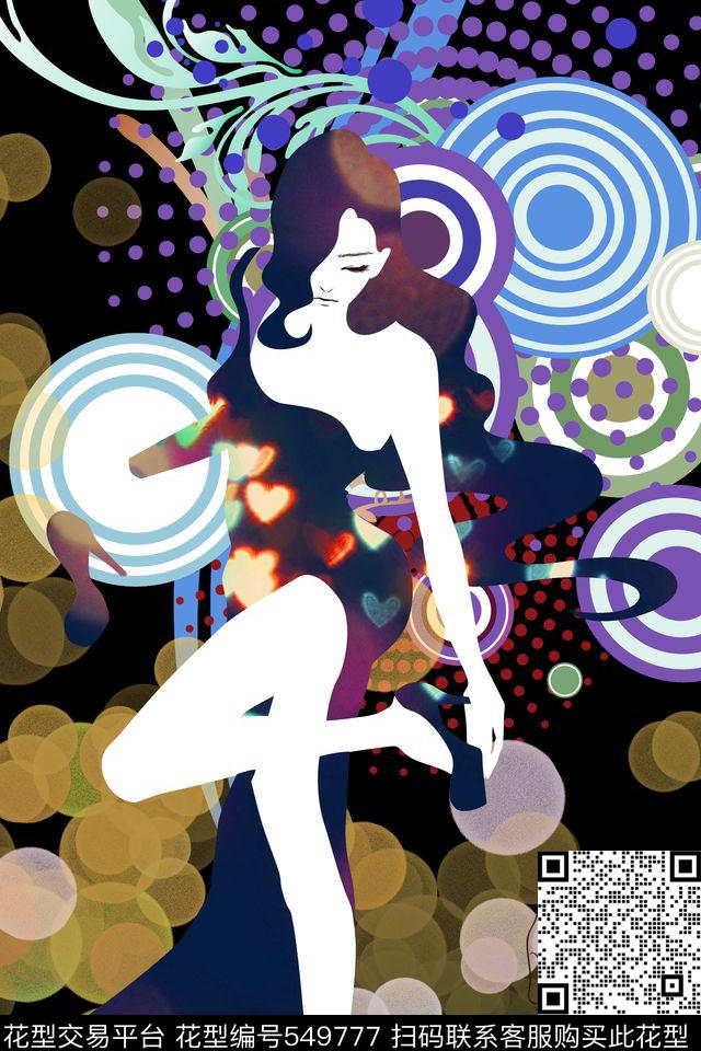 美女几何抽象数码印花花型下载（图片编号: 549777） - 瓦栏（Walan）