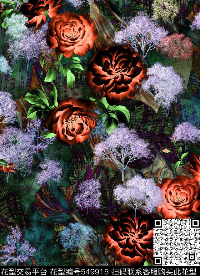 抽象纹理暗调数码印花花型下载（图片编号: 549915） - 瓦栏（Walan）