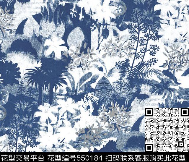 抽象沙画椰树传统印花花型下载（图片编号: 550184） - 瓦栏（Walan）