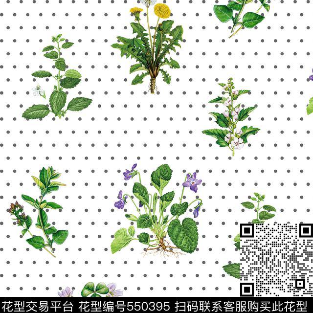 波点花卉时尚清新传统印花花型下载（图片编号: 550395） - 瓦栏（Walan）