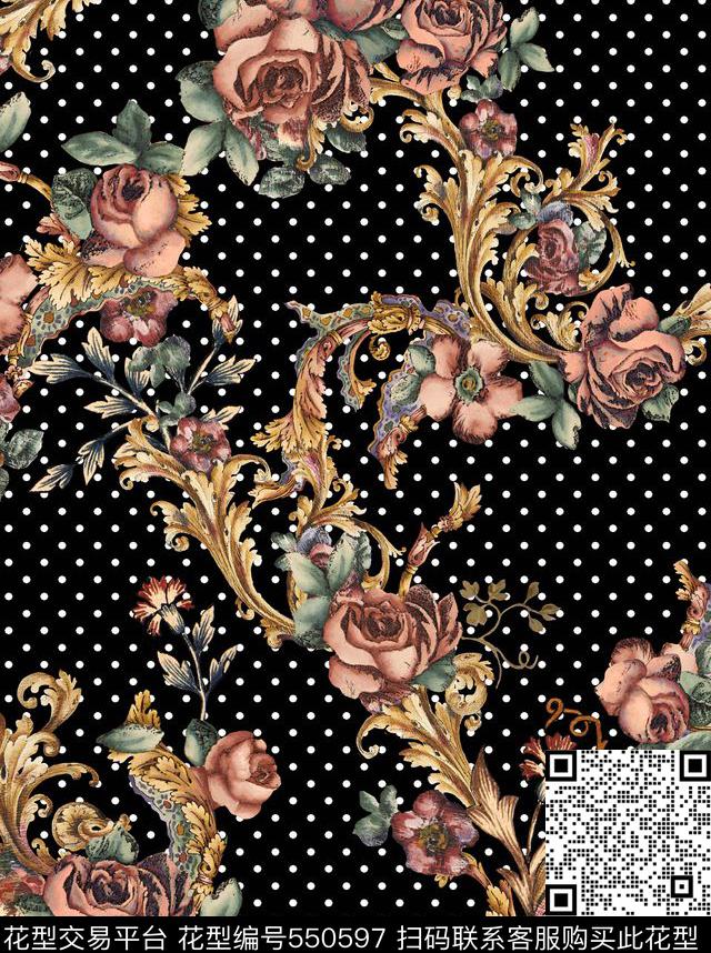 抽象花几何数码印花花型下载（图片编号: 550597） - 瓦栏（Walan）