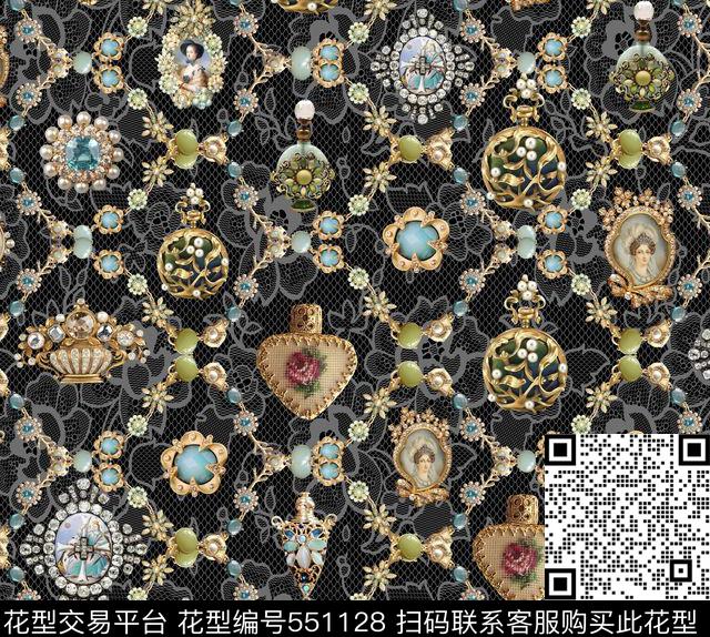 抽象几何花数码印花花型下载（图片编号: 551128） - 瓦栏（Walan）