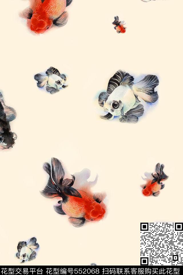 时尚手绘金鱼数码印花花型下载（图片编号: 552068） - 瓦栏（Walan）