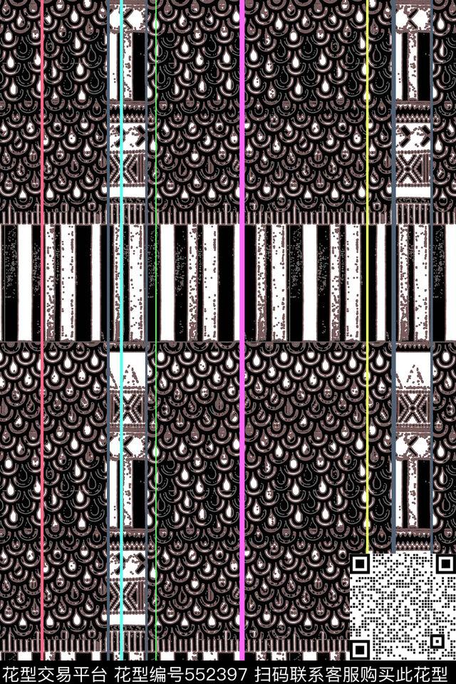 时尚大牌复古电视机条纹黑白彩色 - 552397 - 彩色 电视机 复古 - 传统印花花型 － 女装花型设计 － 瓦栏