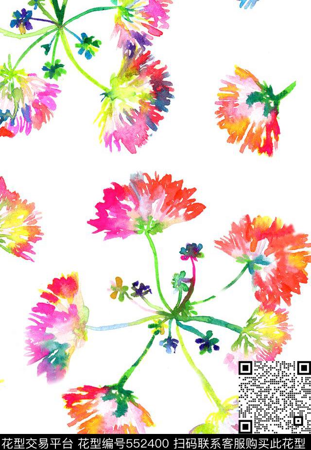 数码印花水彩花卉小花花卉数码印花花型下载（图片编号: 552400） - 瓦栏（Walan）
