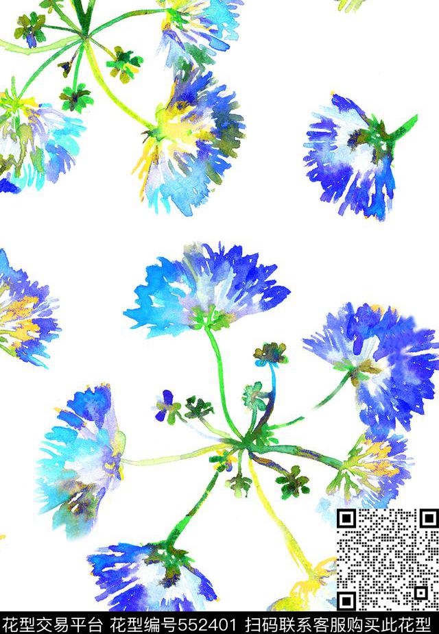 数码印花水彩花卉小花花卉数码印花花型下载（图片编号: 552401） - 瓦栏（Walan）