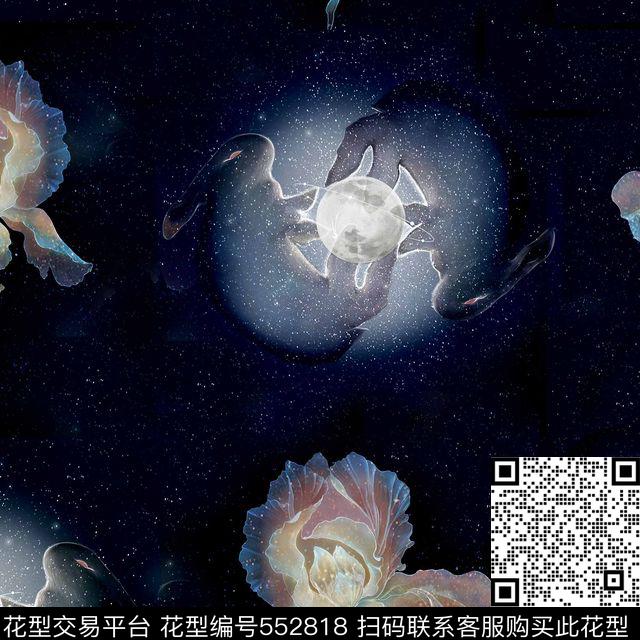 夜光花朵萤火虫月兔印花 - 552818 - 花朵 兔 夜光 - 数码印花花型 － 箱包花型设计 － 瓦栏