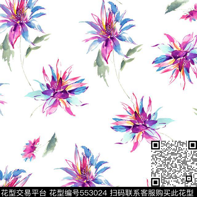传统印花水彩花卉小花花卉传统印花花型下载（图片编号: 553024） - 瓦栏（Walan）