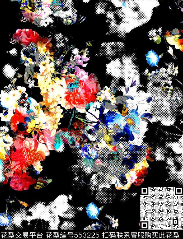 复古烂花网点数码印花花型下载（图片编号: 553225） - 瓦栏（Walan）