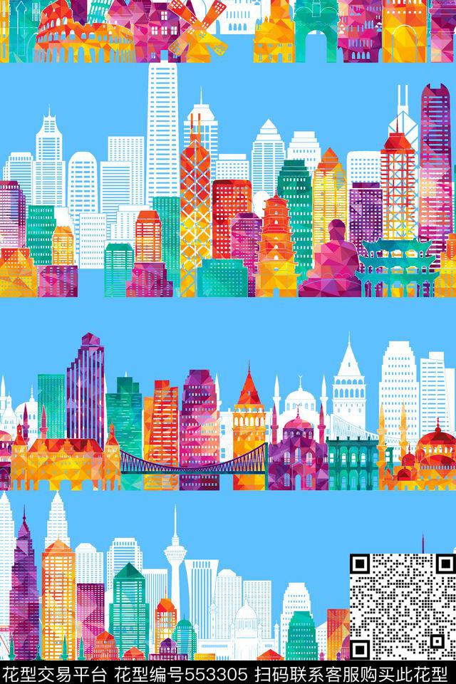 城市纯色底几何数码印花花型下载（图片编号: 553305） - 瓦栏（Walan）